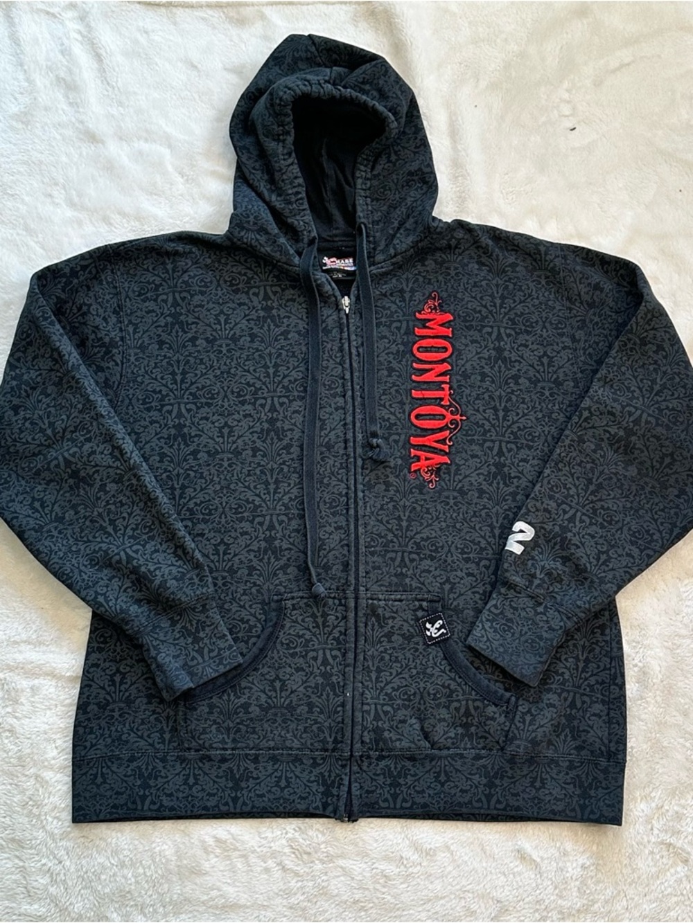 Vtg NASCAR Juan Pablo Montoya #42 Hoodie Chase Authentics Damask Print 2X XXL
